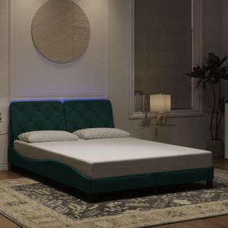vidaXL Estructura De Cama Luces Led Terciopelo Verde Oscuro 140x190 Cm Vidaxl
