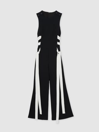 Reiss Navy & white Lace-up Side Wide-leg Jumpsuit, 18