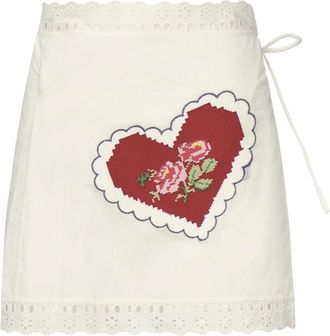 For Love & Lemons Witte Geborduurde Katoenen Rok - Dames - Korte rokken - Wit - S - Katoen - Rokken