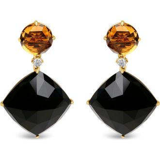 House of Brilliance 18K Yellow Gold 1/5 Cttw Diamond with Citrine & Black Onyx Gemstone Dangle Earring at Nordstrom