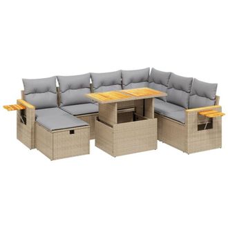 vidaXL Vidaxl - Juego De Sof&aacute;s De Jard&iacute;n Con Cojines Beige 8 Pzas Rat&aacute;n Pe