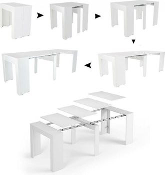 Dmora Mesa de comedor moderna, Consola extensible hasta 10 plazas, Medidas 90 x 51 x 77 cm (hasta 237 con extensiones), Color blanco, con embalaje