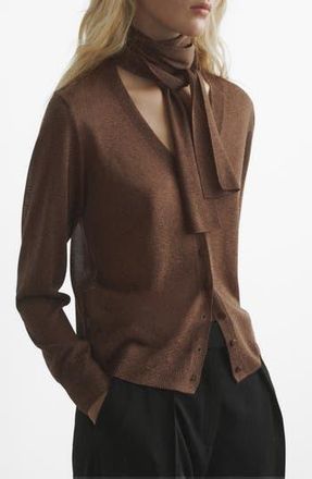 Mango Tie Neck Cardigan in Brown at Nordstrom Rack, Size X-Small