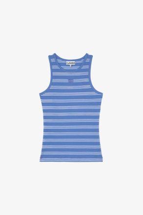 Ganni Nouvean Navy Tank Top with Stripes - Size XXS Organic Cotton