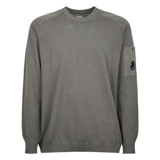 C.P. Company C.P. Company, Round-neck Knitwear, male, Gray, M, Cotton Crepe Crewneck Lens Jumper