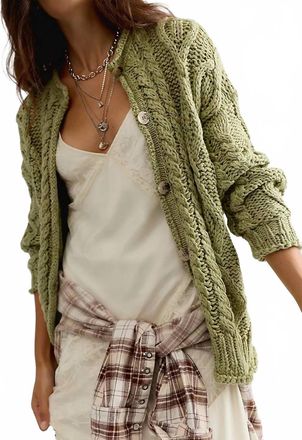 Free People Opal Knit Cardigan In Iguana