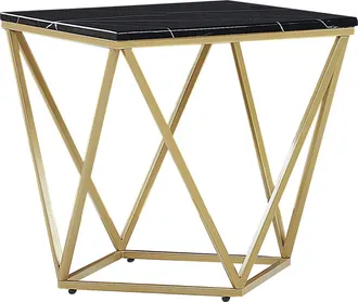 Beliani Mesa Auxiliar Dorado Negro 50 X 50 Cm Mdf Efecto M&aacute;rmol Jaula Glamour Malibu