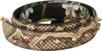 Dolce & Gabbana Beige Exotic Leather Crystals Reversible Shoulder Womens Strap