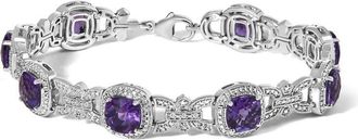 House of Brilliance Silver Cushion-Cut Purple Amethyst & Diamond Vintage Halo Link Bracelet