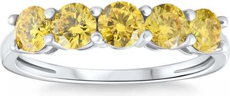 Pompeii3 1Ct Fancy Yellow Diamond Five Stone Wedding Ring 14k Gold Lab Grown
