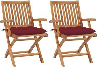 vidaXL Vidaxl - Sillas De Jard&iacute;n 2 Uds Madera De Teca Con Cojines Rojo Tinto