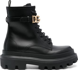 Dolce & Gabbana logo-buckle boots - women - Leather - 37.5 - Black