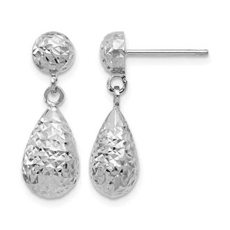 Diamond2Deal 10K White Gold Teardrop Shape Drop Dangle Earrings