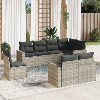 vidaXL Vidaxl - Set De Sof&aacute;s De Jard&iacute;n 8 Pzas Y Cojines Rat&aacute;n Sint&eacute;tico Gris