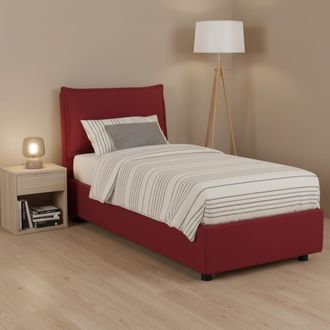 Dmora Cama Individual Gemma, Cama Contenedor Con Revestimiento De Tela, 100% Made In Italy, Apertura Frontal, Adecuado Para Colch&oacute;n 80x200 Cm, Rojo, Con Emb