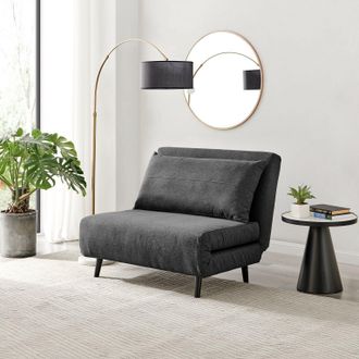 Furniturebox Bobby Compact Futon Inspired Sofa Bed Upholstered In Soft Fabric in Dark Grey | Size: Small