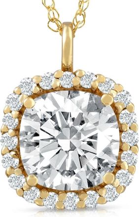 Pompeii3 3 5/8 Ct Cushion Moissanite & Lab Grown Diamond Halo Pendant 14k Gold Necklace