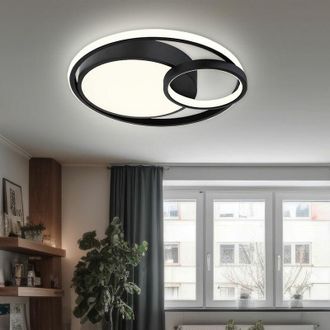ETC Shop Lampada da soffitto anello led lampada da soggiorno plafoniera design moderno, nero opaco bianco opalino, 1x led 36W 1400Lm bianco caldo, LxLxA