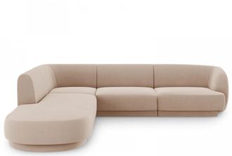 BLOOMINGLOFT 6-Sitzer Design Ecksofa Miley - mit Samtbezug Cappuccino