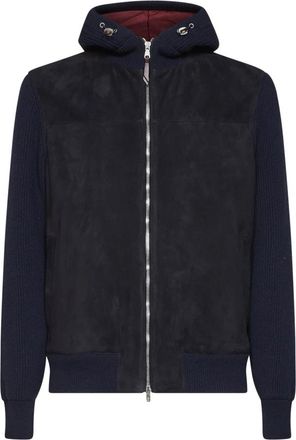 Brunello Cucinelli Su&egrave;de Bomberjack met doorgestikte details - Heren - Leren en Su&egrave;de Jassen - Blauw - 2XL - Su&egrave;de - Jassen