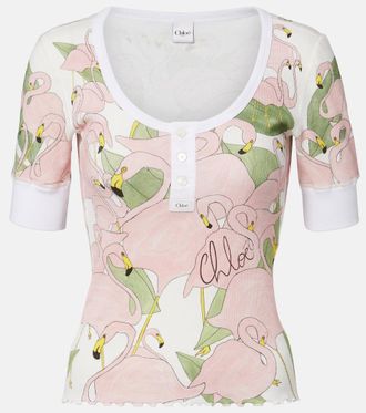 Chlo&eacute; Printed cotton-blend Henley shirt