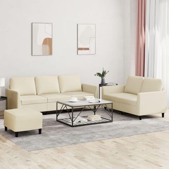 vidaXL Vidaxl - Juego De Sof&aacute;s Con Cojines 3 Piezas Cuero Sint&eacute;tico Crema