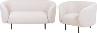 Beliani Conjunto De Sala De Estar 3 Plazas De Poli&eacute;ster Beige Negro Boucl&eacute; Patas Loen