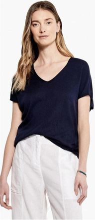 Nic+Zoe NIC+ZOE Sweater Womens Dark Indigo Cap Sleeve V-Neck Relaxed Fit FROG449