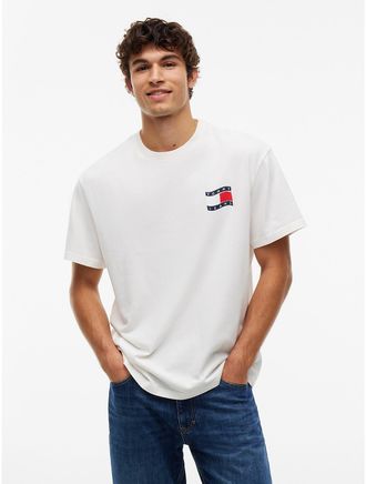 Tommy Hilfiger Mens Tommy Jeans Wavy Flag Logo T-Shirt - Off White - XXL