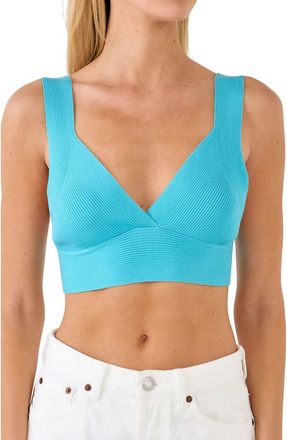 endless rose Tie Back Rib Bra Top in Aqua at Nordstrom, Size X-Small
