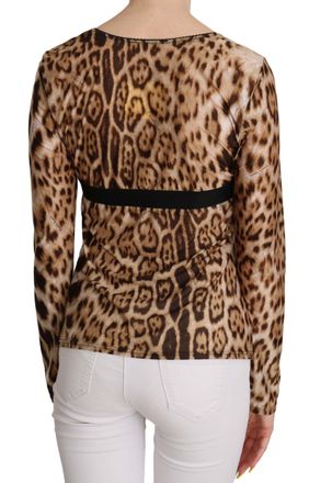 Roberto Cavalli Brown Round Neck Leopard Women Top Blouse Polyamide