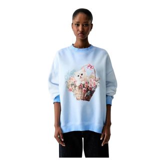 Msgm Msgm, Hoodies & sweatvesten, Dames, Blauw, S, Katoen, Sweatshirt met kattenprint