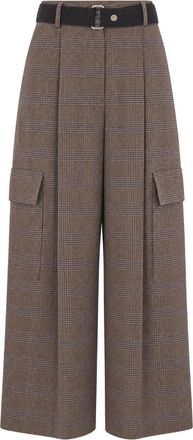 P.A.R.O.S.H. Marrone Prince Of Wales Wide-Leg Belted Pants