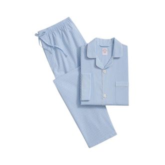 Brooks Brothers Gestreepte katoenen broadcloth pyjamaset - Heren - Pyjama - Blauw - XL - Katoen - Nachtkleding