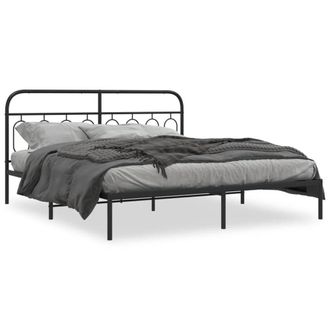 Berkfield Home Metal Bed Frame without Mattress with Headboard Black 183x213cm | Size: 183x213 cm