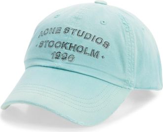 Acne Studios Cuddy Logo Stamp Sunkissed Cotton Twill Baseball Cap in Mint Green at Nordstrom
