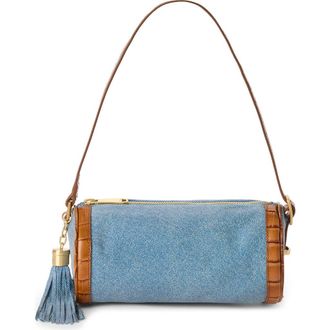 Brahmin Billie Denim & Croc Embossed Leather Barrel Bag at Nordstrom