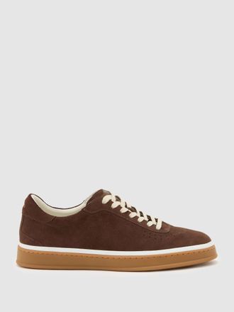 Reiss Chocolate Brown Anders Perforated-detail Trainers, 645