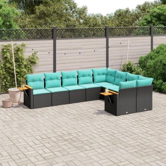 vidaXL Set De Sof&aacute;s De Jard&iacute;n 9 Pzas Con Cojines Rat&aacute;n Sint&eacute;tico Negro Vidaxl