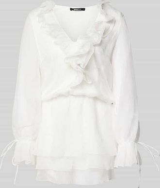 Gina Tricot Minikleid mit R&uuml;schen und V-Ausschnitt in Offwhite, Gr&ouml;&szlig;e XL