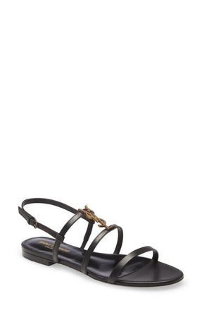 Saint Laurent Cassandra YSL Logo Strappy Sandal in Black at Nordstrom, Size 5Us