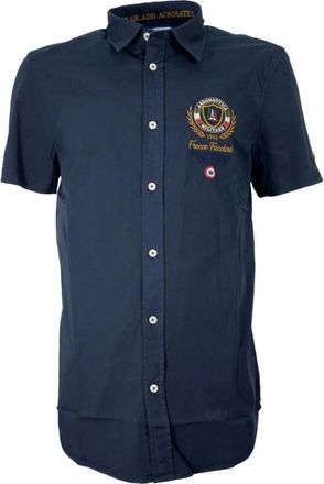 Aeronautica Overhemd met korte mouwen en borstborduursel - Heren - Korte mouwen Overhemden - Blauw - 4XL - Katoen - Overhemden