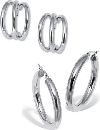 Palm Beach Jewelry Stainless Steel Hoop Earrings, 2-Pair Set