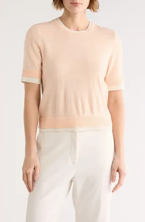 French Connection Layered Crewneck Short Sleeve Sweater in Peach/Cream at Nordstrom Rack, Size X-Small
