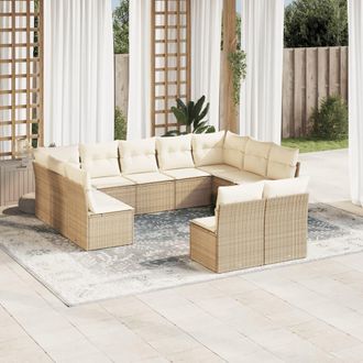 vidaXL Set De Sof&aacute;s De Jard&iacute;n 11pzas Con Cojines Rat&aacute;n Sint&eacute;tico Beige Vidaxl