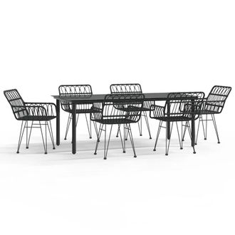 Berkfield Home 7 Piece Garden Dining Set Black Poly Rattan