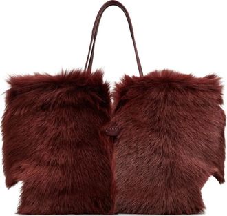 Tod's logo-detail fur tote bag - women - Lamb Fur/Calf Leather/Suede - One Size - Red