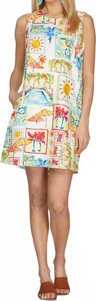 She + Sky Sleeveless Woven Print A-Line Mini Dress With Pockets In Multi