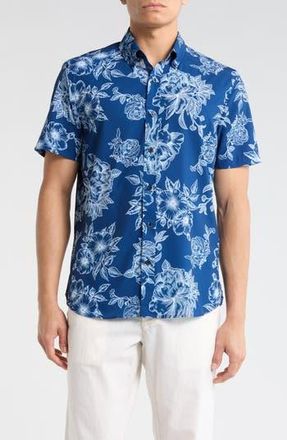 ConStruct Slim Fit Floral Short Sleeve Stretch Button-Down Shirt in Navy at Nordstrom Rack, Size Xx-Large