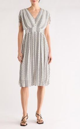 T Tahari Polka Dot Short Sleeve Midi Dress in Dotted Dream at Nordstrom Rack, Size 12